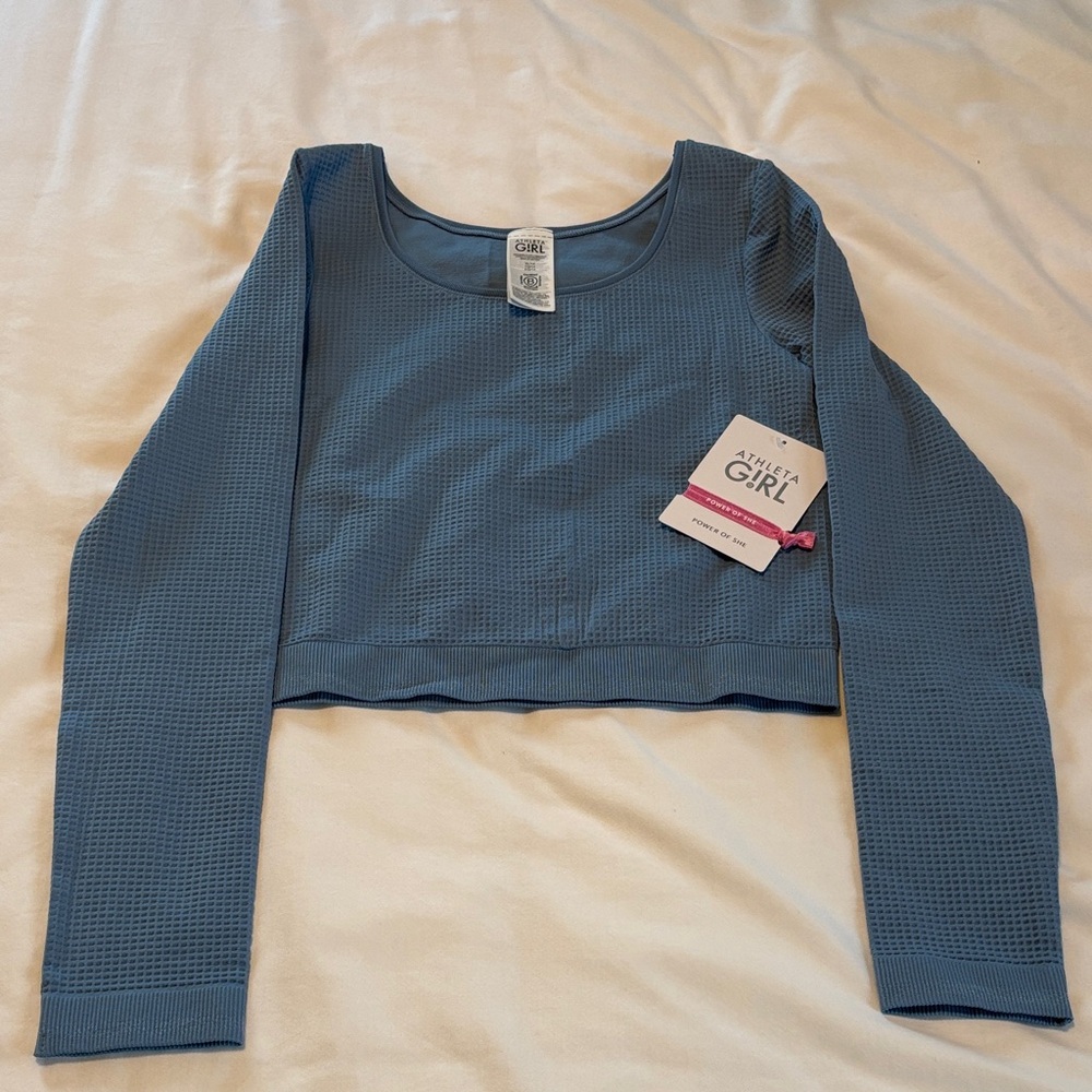 NWT Athleta Girl Rise Above Waffle Crop Top XL / 14 Girls Blue